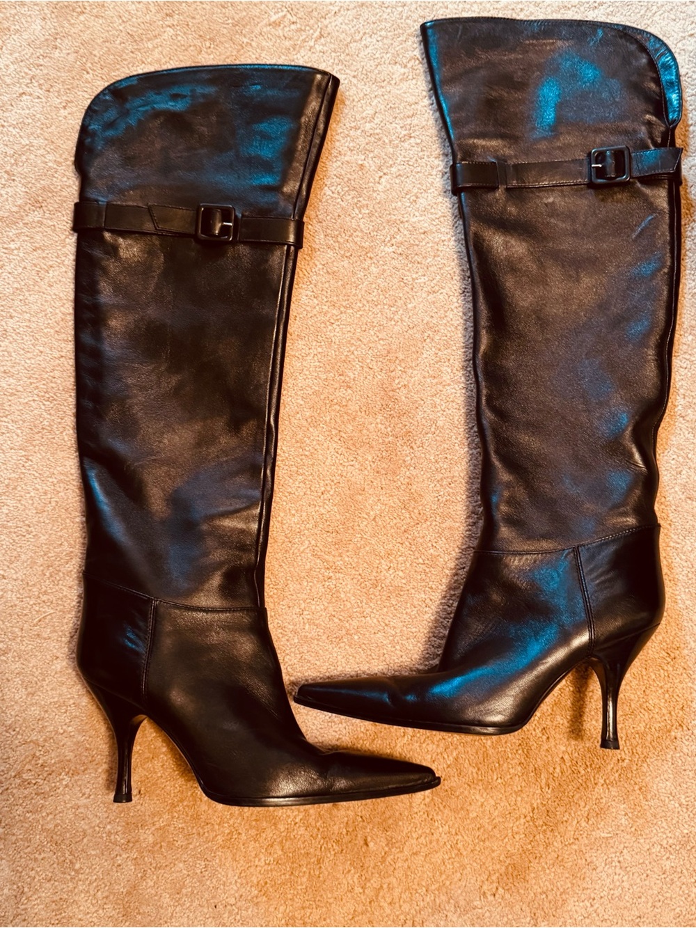 Sergio Rossi (Vero Cuoio)Black Calf Leather Over-the-Knee Stiletto Boots